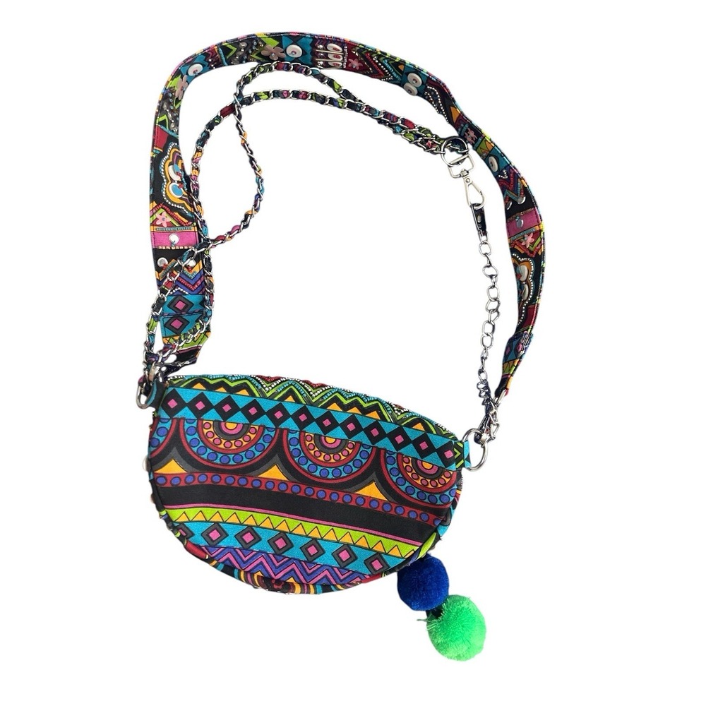 Steve Madden Cancun Belt Bag Colorful Beads Crossbody Fanny Pack Textile W/Puffs - Picture 8 of 16